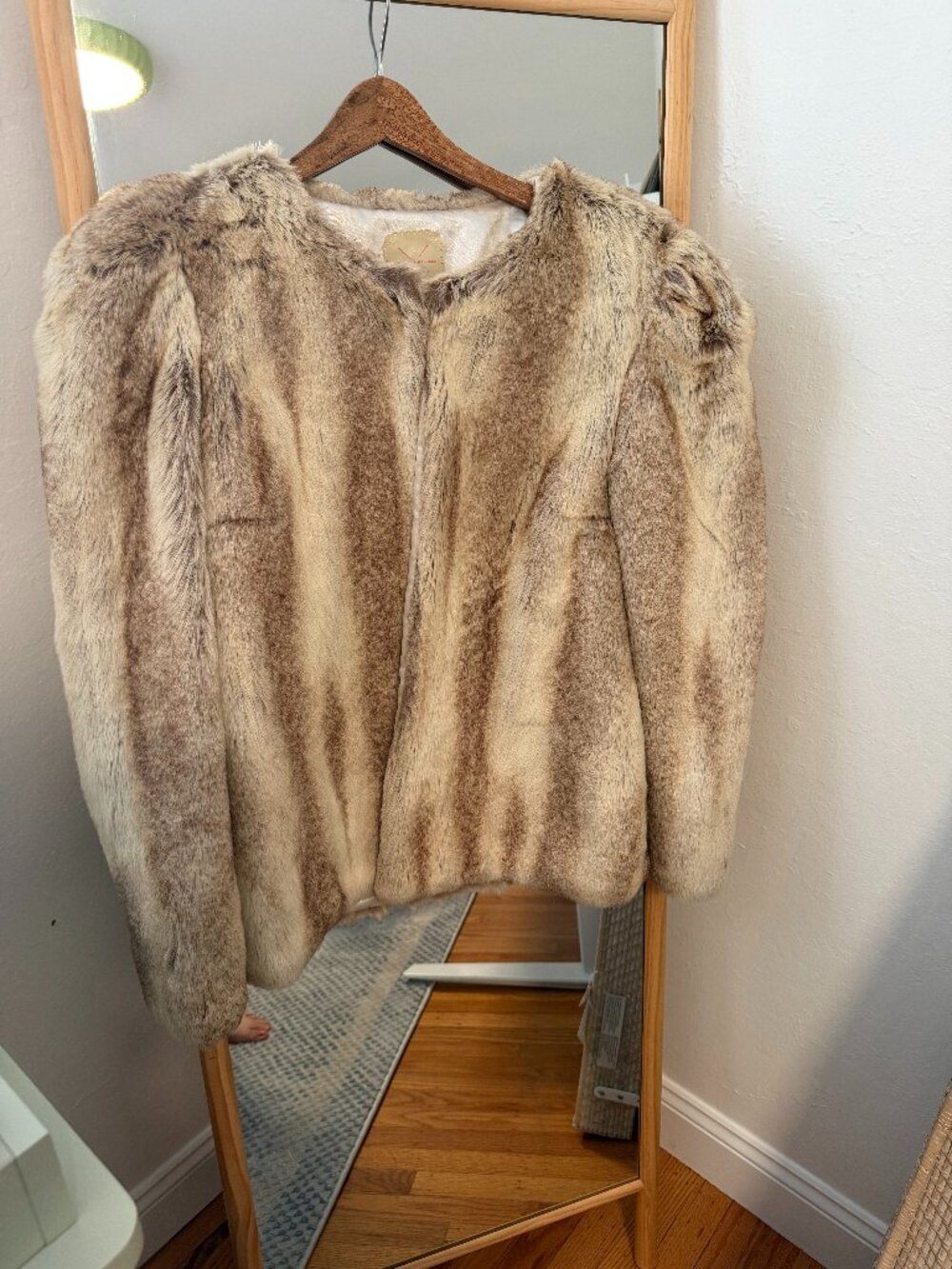 Pins & Needles Faux Fur Puffy Shoulder Jacket with Satin Lining